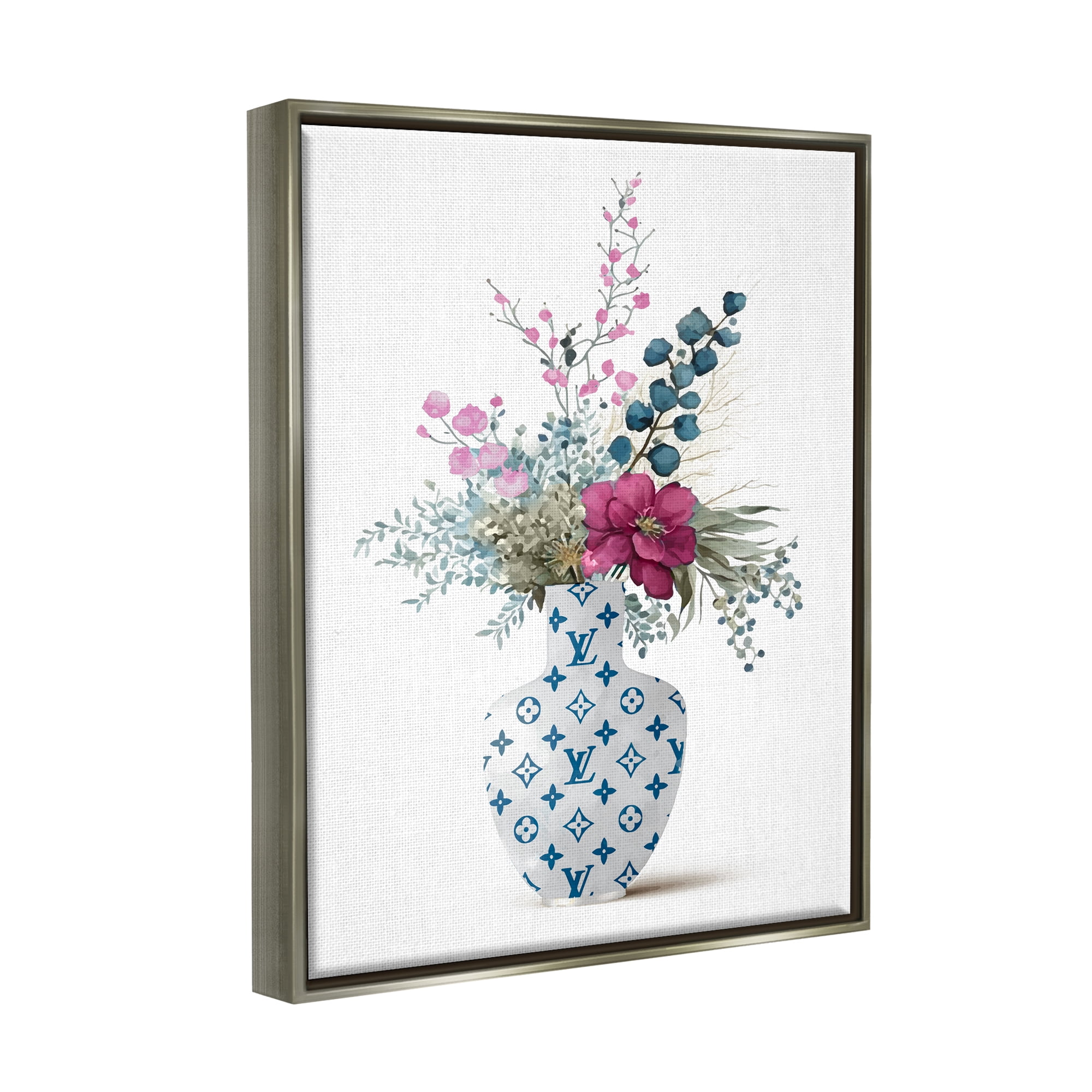 Stupell Industries Fashion Brand Bouquet Botanical & Floral Painting Gray Floater Framed Art Print Wall Art, 25 x 31