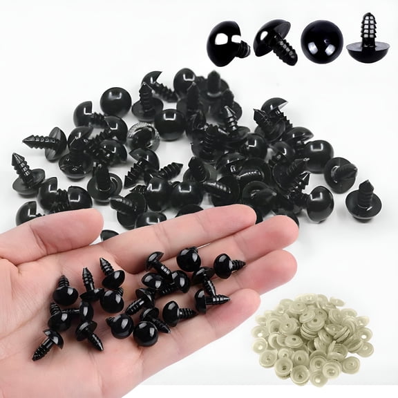BESTSKY 120 Pcs Black Plastic Crochet Safety Eyes with Washers for 6-14mm Stuffed Animals and DIY Halloween Decorations