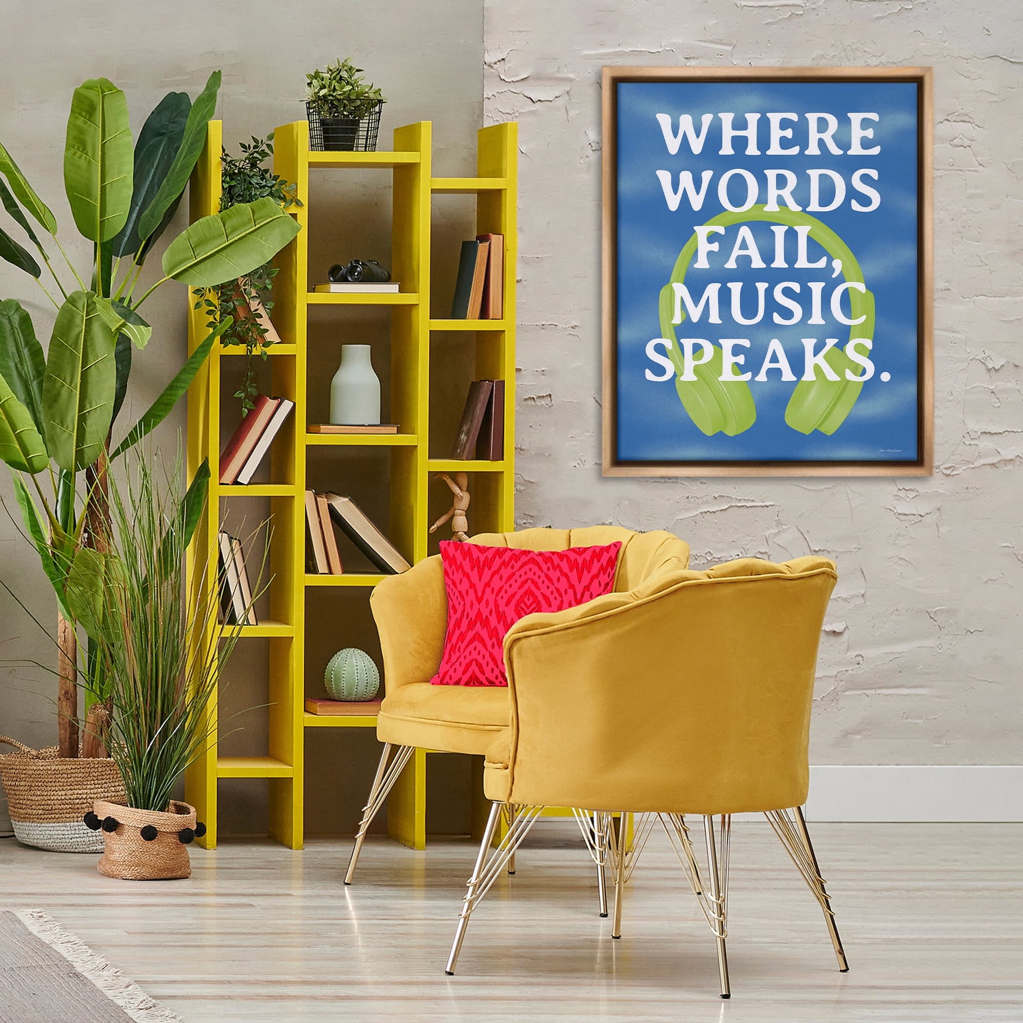 Stupell Industries Words Fail Music Speaks Entertainment Painting Brown Floater Framed Canvas Art Print Wall Art, 25 x 31