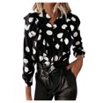 thumbnail image 2 of Jsaierl Button Down Shirts for Women Trendy Ruffle Trim High Neck Tops Polka Dot Print Blouses Plus Size Loose Comfy Work Shirts, 2 of 6