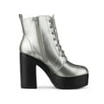 thumbnail image 3 of BLISSFUL STEP Women's Boot Side Zip Platform Chunky Heel Combat Boots Silver 7.5, 3 of 7