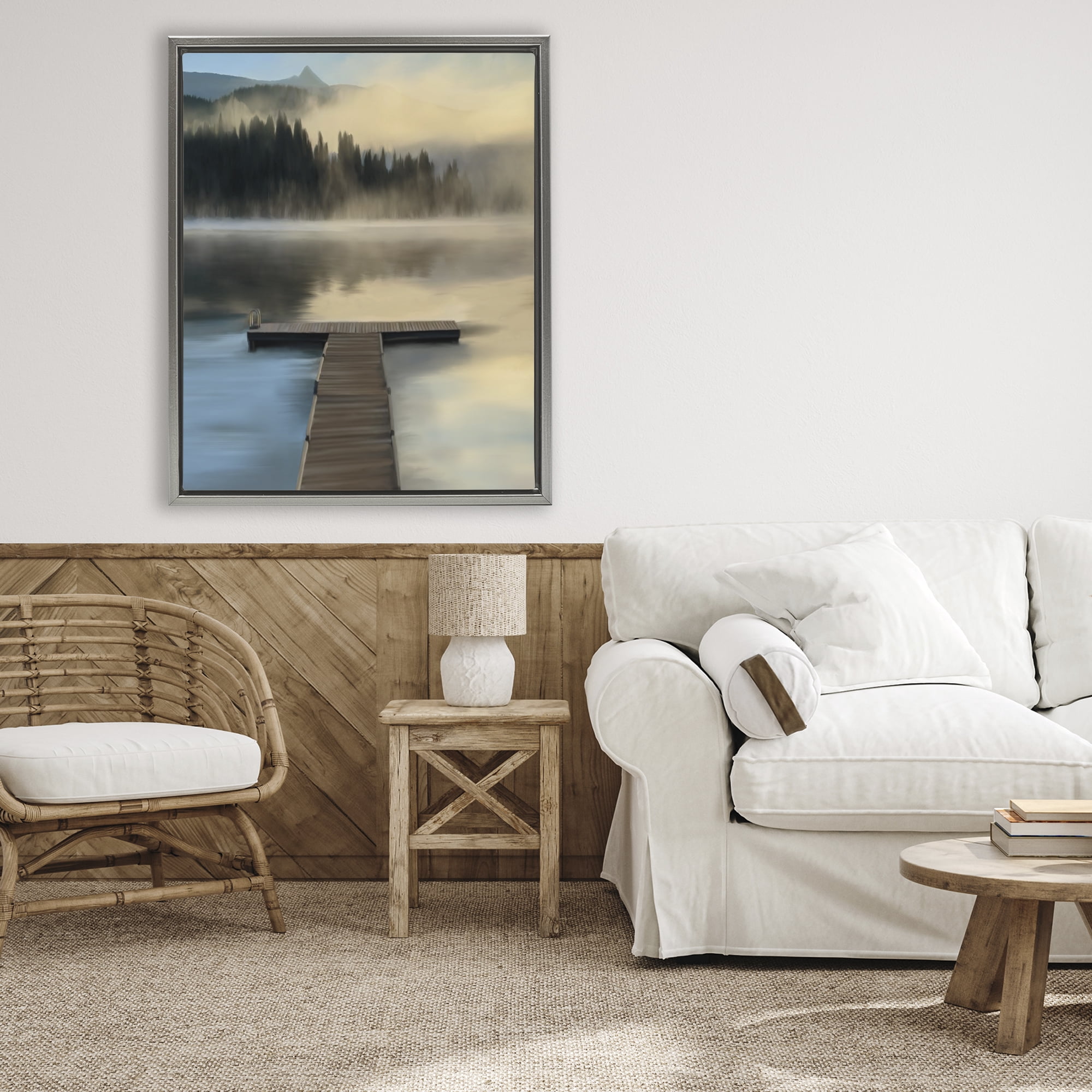 Stupell Industries Reflective Lake At Dusk Gray Framed Floater Canvas Wall Art, design by Renel Peters
