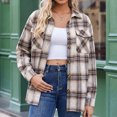 thumbnail image 6 of Dweltoz Womens Plaid Shirts Button Down Blouses Roll Up Long Sleeve Plaid Shackets Casual Loose Fit Fall Shirts Business Trendy Tops With Pockets,Khaki S, 6 of 7