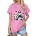 thumbnail image 3 of NAMTYQX Plus Size Summer Tops Soft Loose Print Mit Muster Light Plus Size Crew-Neck Simple Short Sleeve Going Out Tops for Women Pink Size XL, 3 of 5