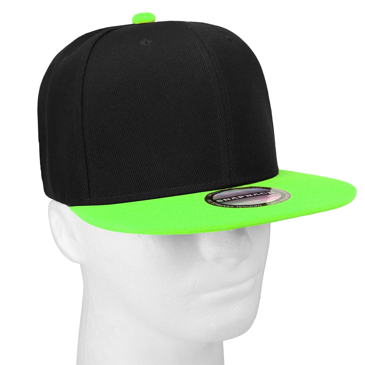 Falari Wholesale 12 Pack Snapback Hat Cap Hip Hop Style Flat Bill Blank Solid Color Adjustable Size Black/Green