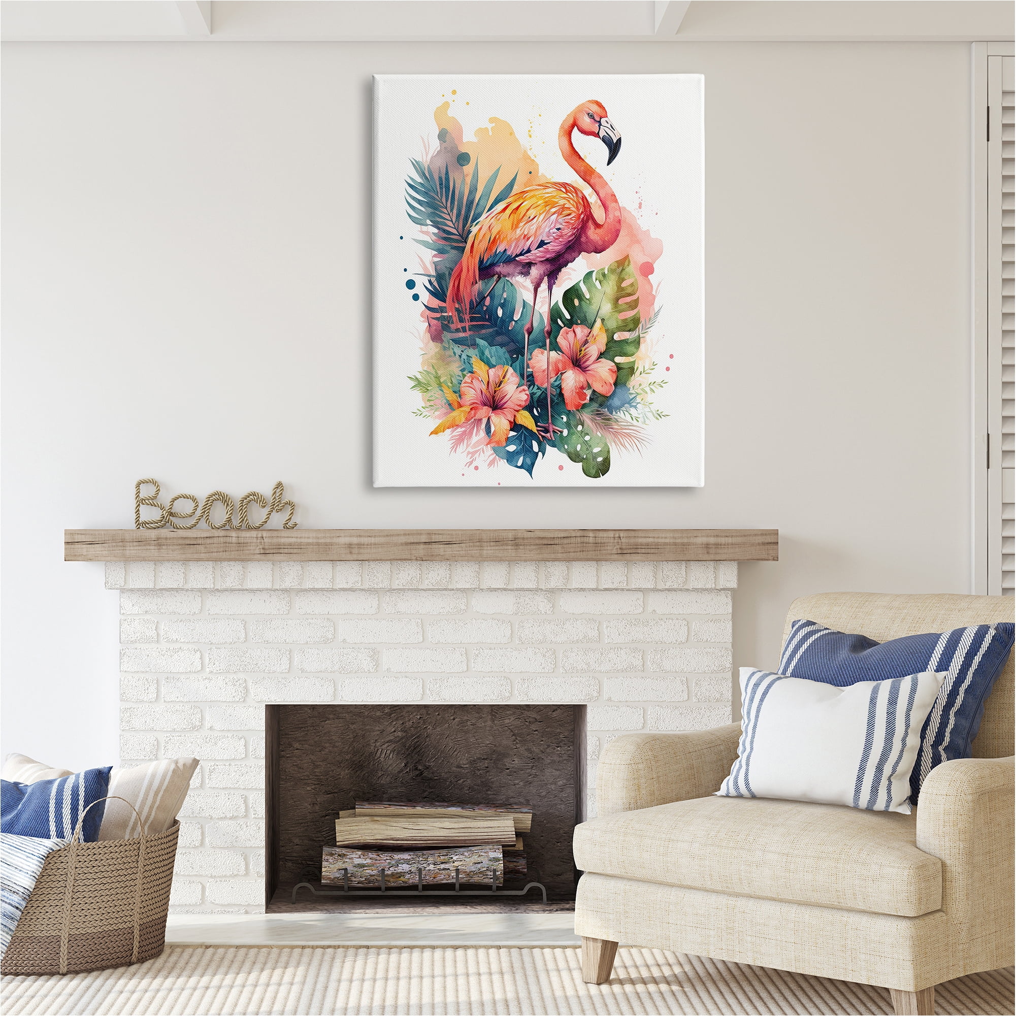 Stupell Industries Modern Tropical Flamingo Animals & Insects Painting Gallery Wrapped Canvas Art Print Wall Art, 36 x 48