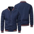 thumbnail image 4 of WTOBBY Men's Premium Cotton Baseball Jacket, Vintage Stand Collar Flight Bomber with Color Block Design, Relaxed Fit Retro Outerwear,Navy L, 4 of 4