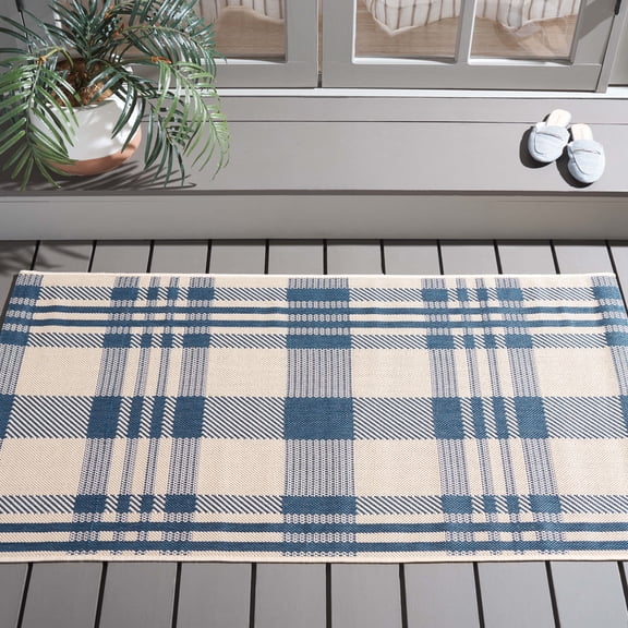 Safavieh Courtyard Benjamin Plaid Indoor/Outdoor Area Rug, Beige/Blue, 2'7" x 5'