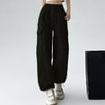 thumbnail image 5 of Owordtank Parachute Pants for Women Cargo Pants Women Baggy Drawstring High Rise Straight Leg Baggy Pants Jogger Sweatpants, 5 of 6