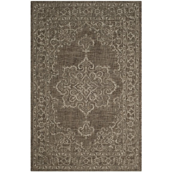 SAFAVIEH Courtyard Clodagh Medallion Indoor/Outdoor Area Rug, Brown/Beige, 6'7" x 9'6"