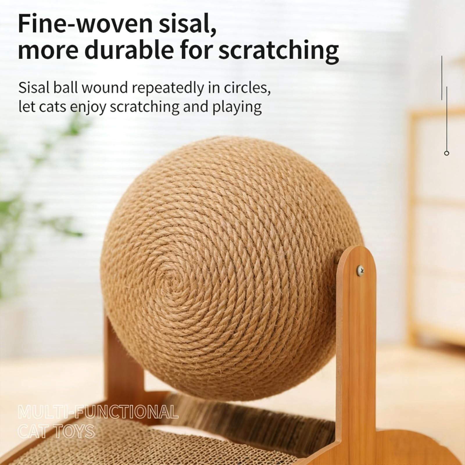 Cat Scratching Ball on Stand, 360° Rotating Sisal Ball on Solid Wood Stand, Interactive Scratching Toy for Indoor Cats