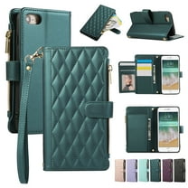 Stylish iPhone SE 2022/2020/ iPhone 8 7 Case Wallet with Card Slots and Zipper Pocket, Hand Wrist   Crossbody Strap RFID Blocking Girls Women Case for Apple iPhone SE 3rd 2nd Gen, Darkgreen