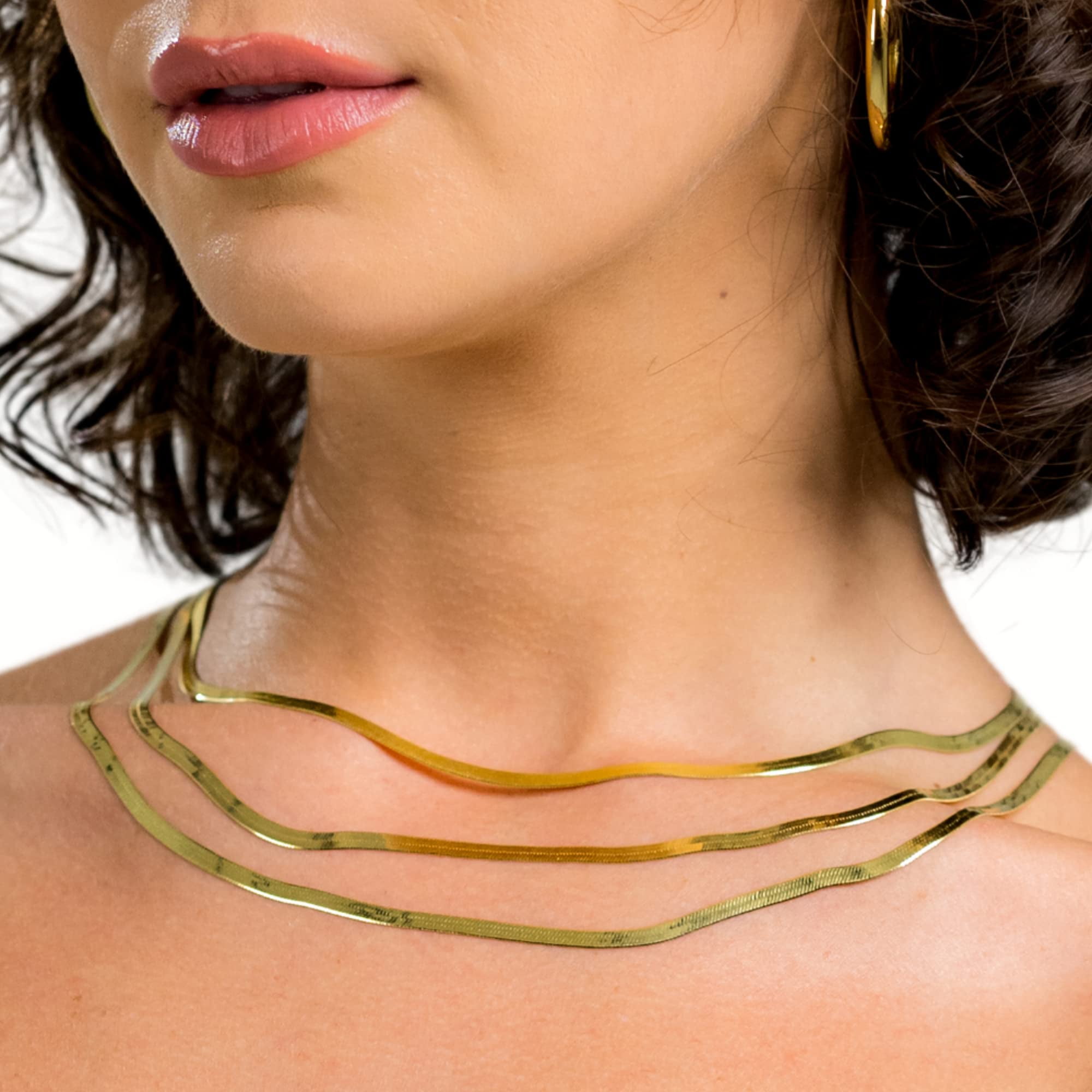 Herringbone Chain Necklace Sterling Silver 14k Gold Plated | 3mm 20 inch Choker Italian, Gold Herringbone Chain for Women