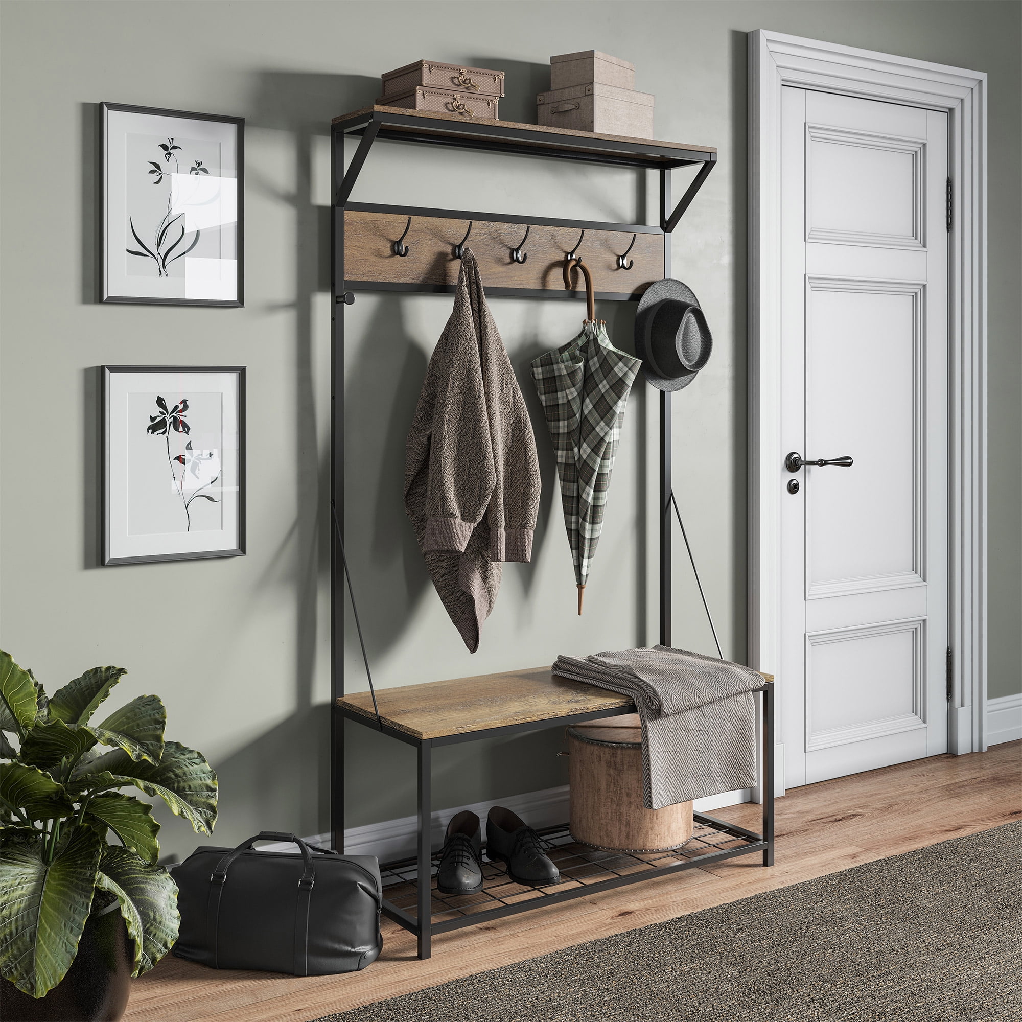 Hastings Home Entryway Storage Bench Hall Tree Black