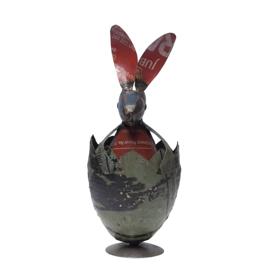 De Kulture Works Iron Egg With Rabbit Decorative Collectible Figurine Showpiece Easter Décor