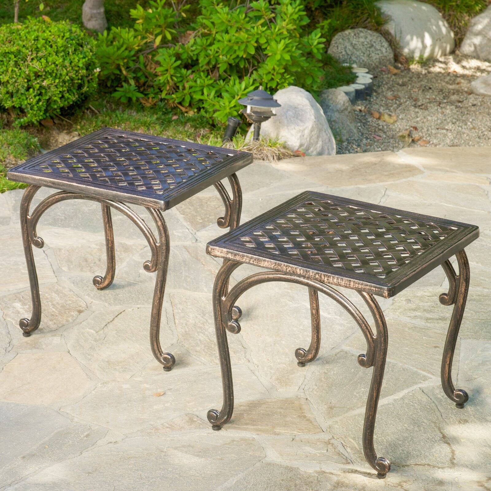 Details about   Cast Aluminum Side Table Outdoor Patio Yard Pool Furniture Table 18 Inch Bronze 