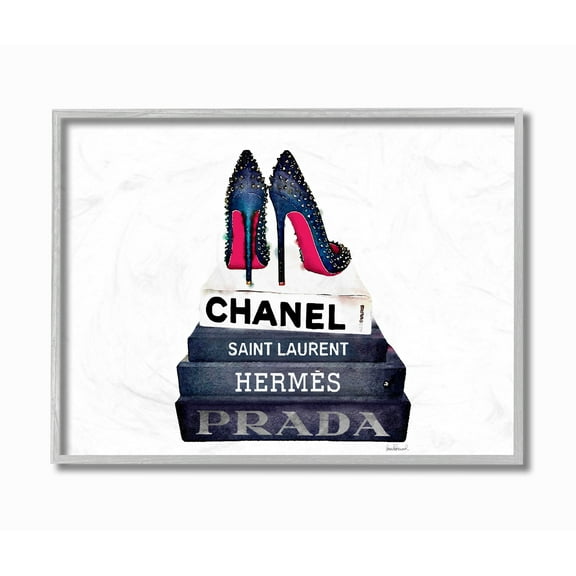 Stupell Industries Glam Fashion Book Set BW Stud Pump Heels Graphic Art Gray Framed Art Print Wall Art, 11x14, by Amanda Greenwood