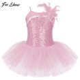 thumbnail image 2 of Children Girls Ballet Dance Gymnastics Tutu Dress Ballerina Stage Show Dancewear Sleeveless Feather Shiny Sequin Leotard Dress14 Gong Bohan LED, 2 of 2