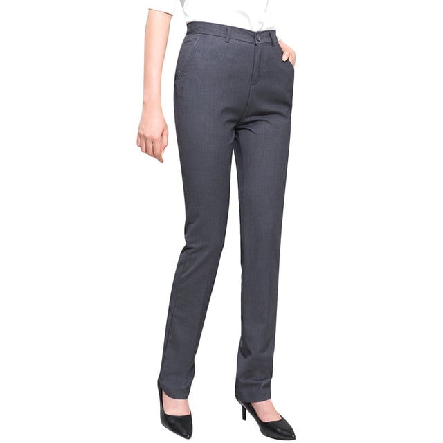 Pantalones de vestir Prolriy para mujer, pantalones chinos rectos de cintura alta para trabajo, con botones, largos y rectos, pantalones de traje, pantalones de trabajo para mujer, gris XXXL