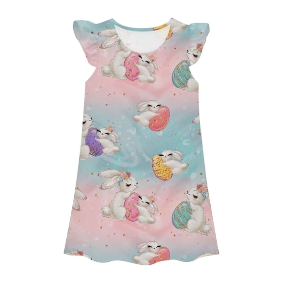 Shadoumai Girls Easter Dresses Size 7 Happy Easter Bunny Eggs Sleeveless Soft Beach Dresses Baby Girls' Clothing Sets