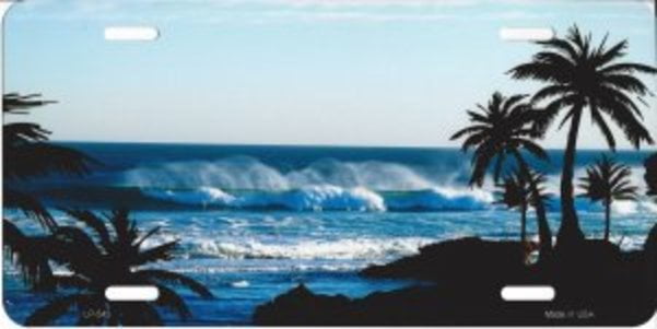 Beach Palm Scene Metal License Plate LP-543
