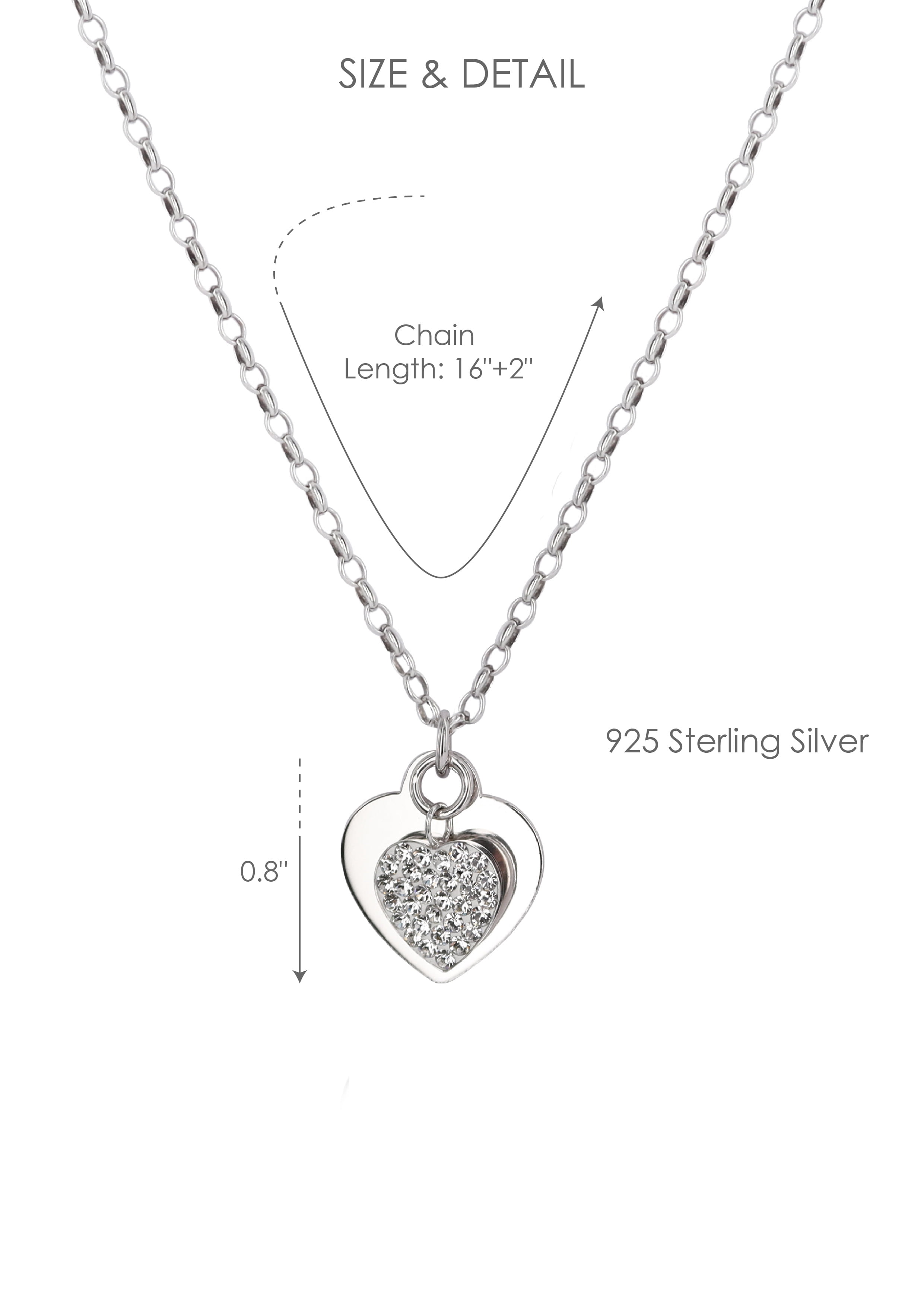 Brilliance Fine Jewelry Sterling Silver Polished and Crystal Heart Charms Necklace, 16"+2"