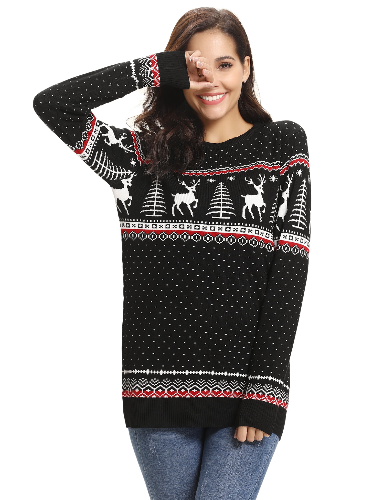 Abollria Family Christmas Sweater Snowflakes Tree Long Sleeve Chunky Knitted Ribbed Sweater Knitwear Jumpers 