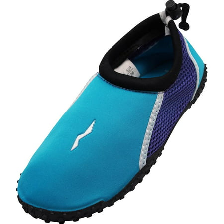Norty Wave Kids Sizes 11-4 Boys / Girls Slip on Aqua Socks Pool Beach Water Shoe, 40213 Aqua/White /
