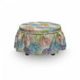 thumbnail image 3 of Floral Ottoman Cover, Colorful Petals Bloom Art, 2 Piece Slipcover Set with Ruffle Skirt for Square Round Cube Footstool Decorative Home Accent, Standard Size, Eggshell Multicolor, by Ambesonne, 3 of 5