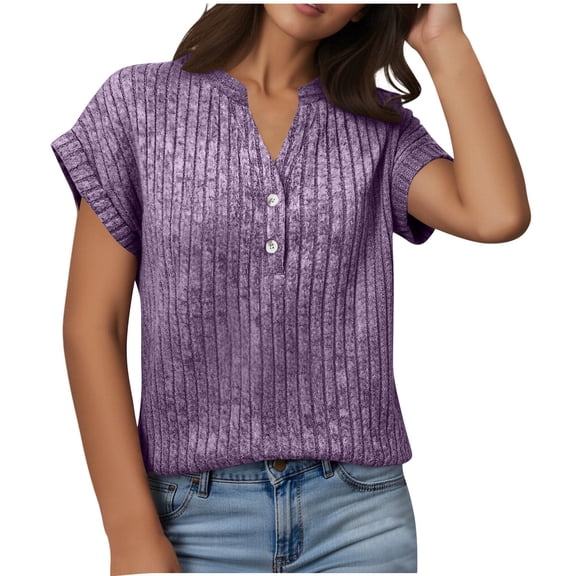 Arnsht Womens Short Sleeve Shirts V Neck Summer Sweaters 2026 Spring Business Tunic Tops Dressy Casual Work Blouses Purple L