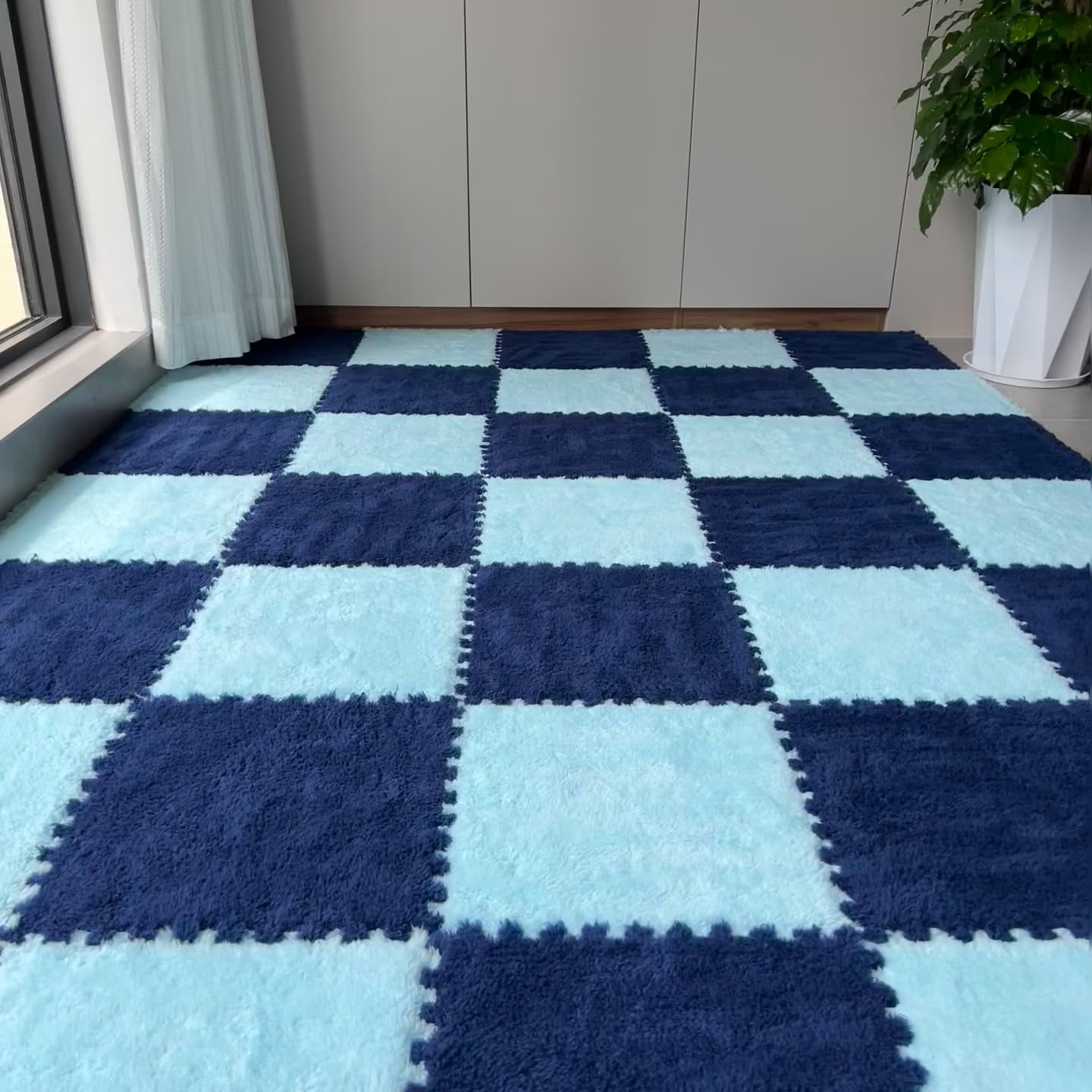 10Pcs Plush Foam Floor Mat,Plush Interlocking Carpet Tiles,Anti-Slip Square Puzzle Floor Mat,EVA Foam Area Rugs for Bedroom Playroom