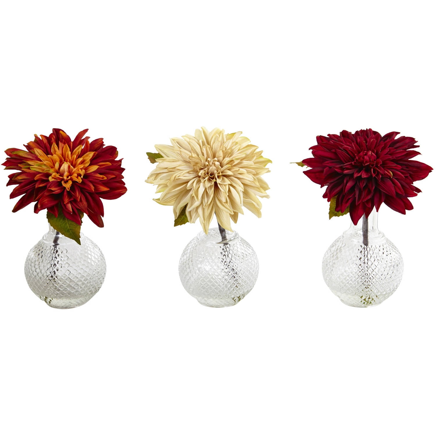 Nearly Natural Dahlia with Decorative Vase, Set of 3