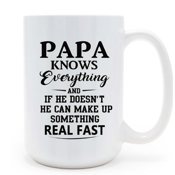 Mycheny Papa Mug 15oz, Papa Knows Everything Coffee Mug, Best Dad Gifts Drinking Cup, Funny Cups for Father, Cool Dad Mugs, Birthday Gifts for Daddy from Daughter, Son, Wife
