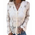 thumbnail image 2 of Women Cardigan Crochet Sweater Hollow Out Button Front V Neck Long Sleeve Knit Crop Sweater Top Color M, 2 of 7