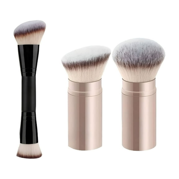RAGUPEL 3pcs Retractable Makeup Brush Set, Travel Kabuki Powder Foundation Makeup Brush Face Blush Brushes for Blending Liquid, Blush, Bronzer, Buffing, Sunscreen