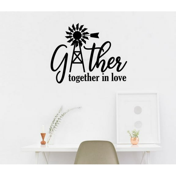 Windmill Wall Art Stickers Gather Together In Love Decals Farmhouse Decor 23x18-Inch Black