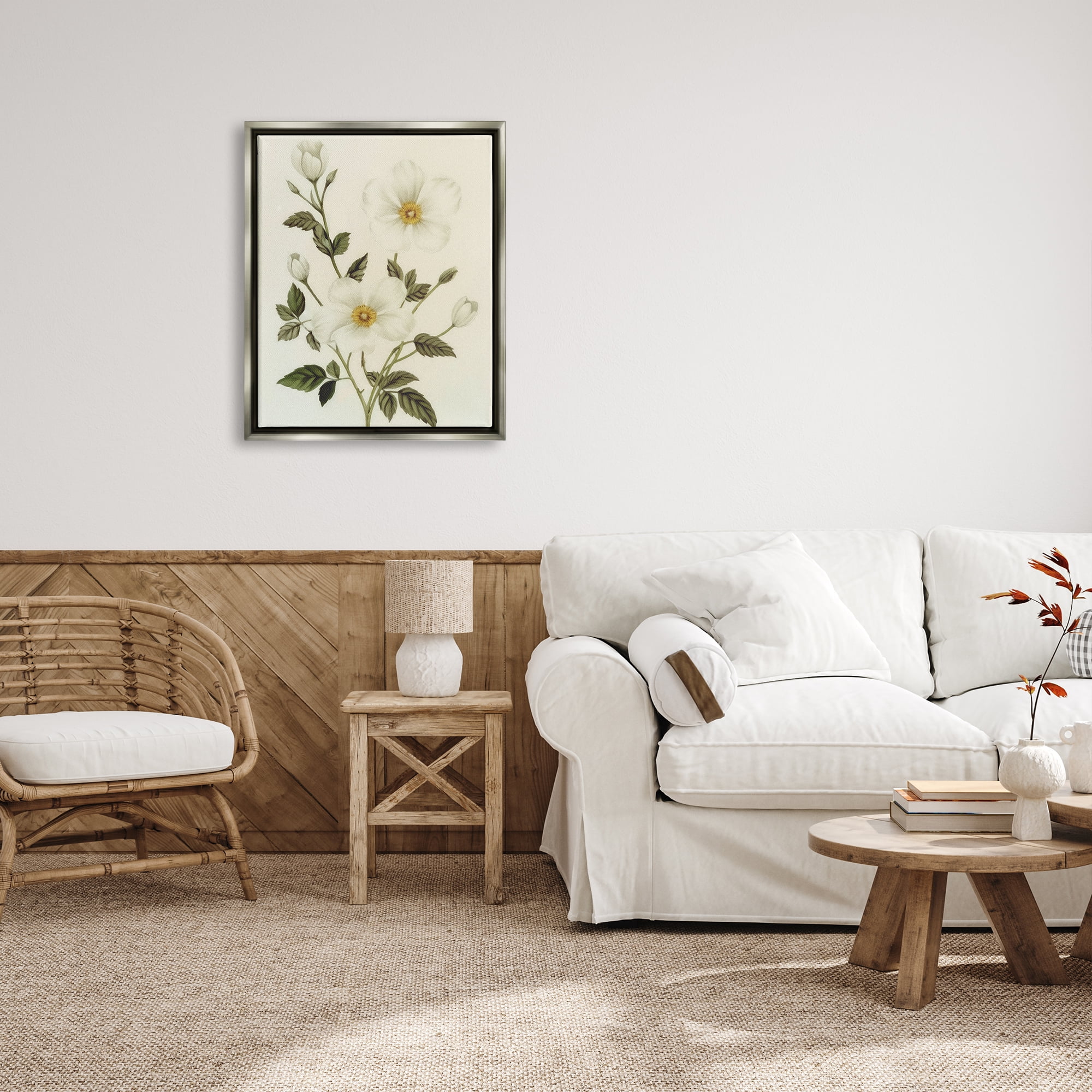 Stupell Industries Vintage Apple Blossoms Botanical & Floral Painting Gray Floater Framed Canvas Art Print Wall Art, 25 x 31