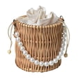 thumbnail image 1 of Bolso de ratán tejido para mujer, estilo bohemio, con asa superior, pequeño, tipo cubo, de paja Redondo, 1 of 8