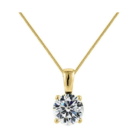 Precious Stars 14K Yellow Gold Ladies 6mm Round-cut Cubic Zirconia Solitaire Pendant and with 22" Chain Necklace