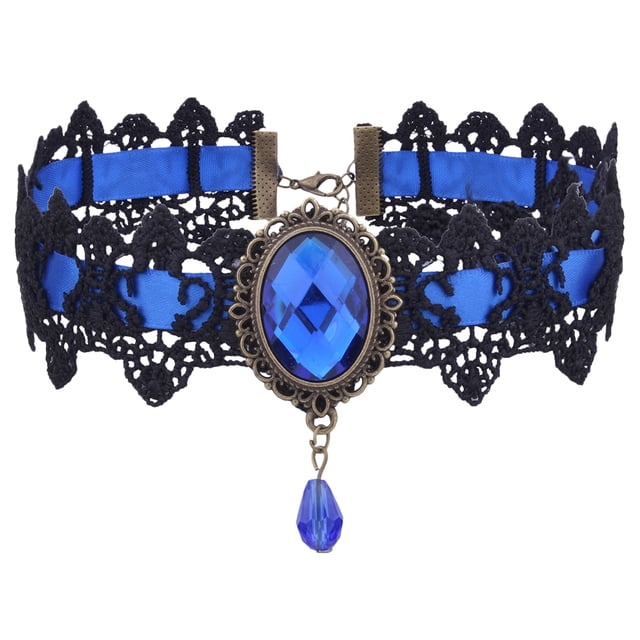 EeaseCA 1 Pc Lace Bracelet Fashion Rhinestone Bracelet Halloween Women Accessory (Blue)