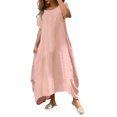 thumbnail image 1 of Vestido largo de manga larga y cuello redondo para mujer - Color liso, corte holgado para el día a día o fiestas, vestido versátil para todas las estaciones, 1 of 5