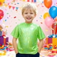 thumbnail image 2 of mgoYE Kids Boys Girls Metallic Shiny T-Shirt Dance Tops Short Sleeves Loose T-Shirt for Performance(Green,3-4 Years), 2 of 6