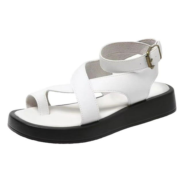 asddcavvf Summer Fashion Thick Bottom Buckle Open Toe Solid Colour Roman Beach Ladies Large Size San