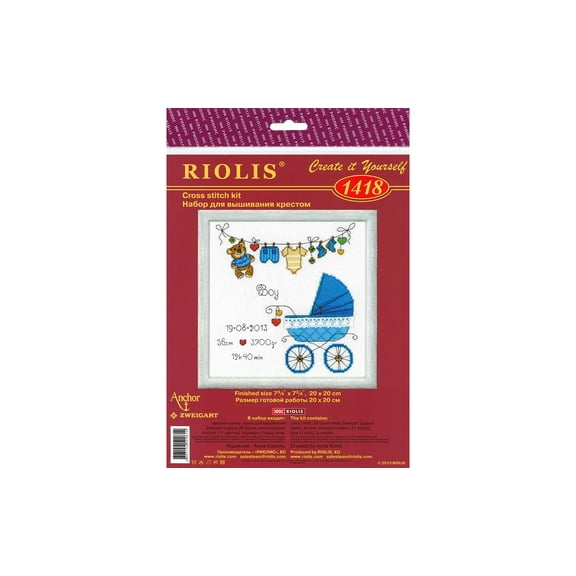 RIOLIS Counted Cross Stitch Kit 7.75"X7.75"-It's A Boy! Announcement (28 Count)