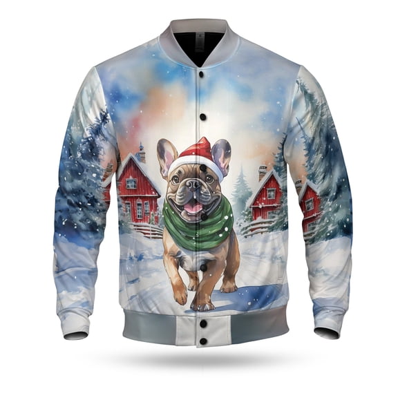 Hello Winter French Bulldog Frosty Morning Walk Welcome Snowy Christmas All Over Print 3D Baseball Jacket Dog Lover Gifts Bomber Jacket Softball - 02018