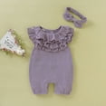 thumbnail image 2 of Baby Kid Girls Solid Sleeveless Jumpsuit Romper Headband Clothes Outfits For 0-3 Months, 2 of 7