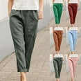 thumbnail image 1 of Sentmoon Womens Linen Pants Solid Color Elastic Waist Summer Clothes Oversized Relaxed Fit Trendy Cute Pants with Pocket Beach Essentials for Work and Office Green L, 1 of 9