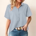 thumbnail image 2 of YDFCWXW Womens Button Down Shirt Casual Short Sleeve V Neck Collared Work Blouse Top Light Blue, L, 2 of 7