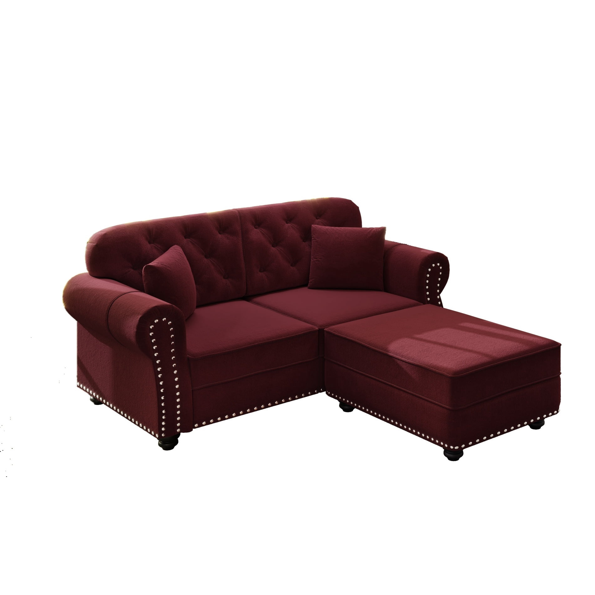 Alvantor 63" Loveseat sofa with Ottman, Upholstered Velvet Couch with Nailhead Trim and Rolled Armrests, Mid-Century Modern Sofa for Living Room Burgundy