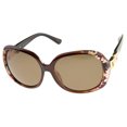 thumbnail image 2 of sunglassLA Unisex Women's Polarized Chain And Rhinestone Temple Round Oversize Sunglasses (Floral-Brown / Brown) - 60mm, 2 of 4